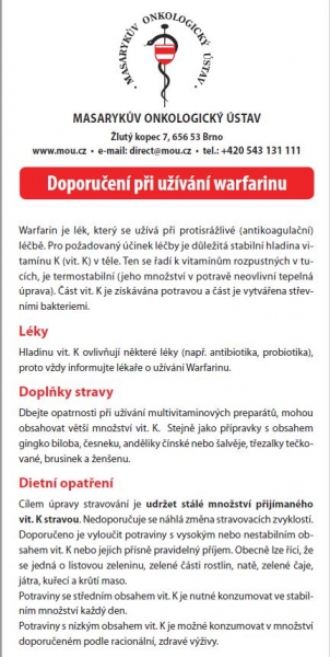 Doporučení při užívání warfarinu