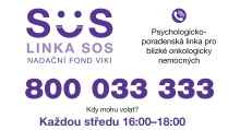SOS linka pro blízké onkologicky nemocných s důrazem na rodiče nemocných dětí, každá středa odpoledne